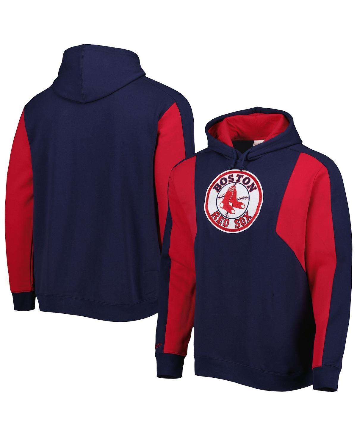 Men's Mitchell & Ness Navy/Red Boston Red Sox Colorblocked Fleece Pullover Hoodie, Size: Medium, Blue Product Image