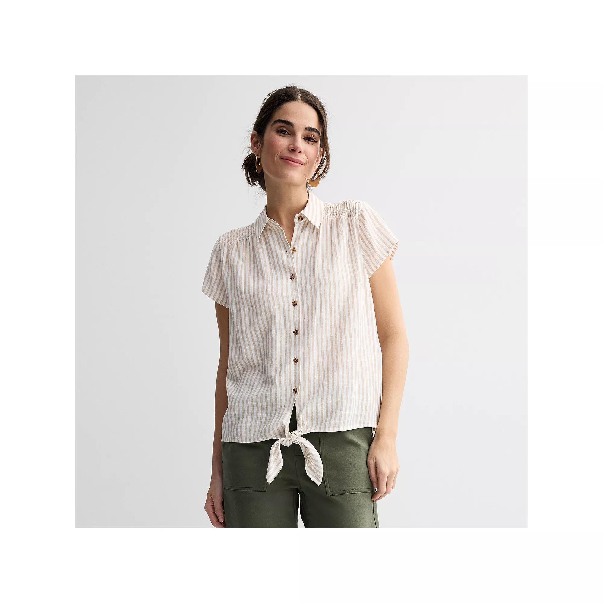 Women's Croft & Barrow® Tie-Front Shirt, Size: Small, Blue White Stripe Product Image