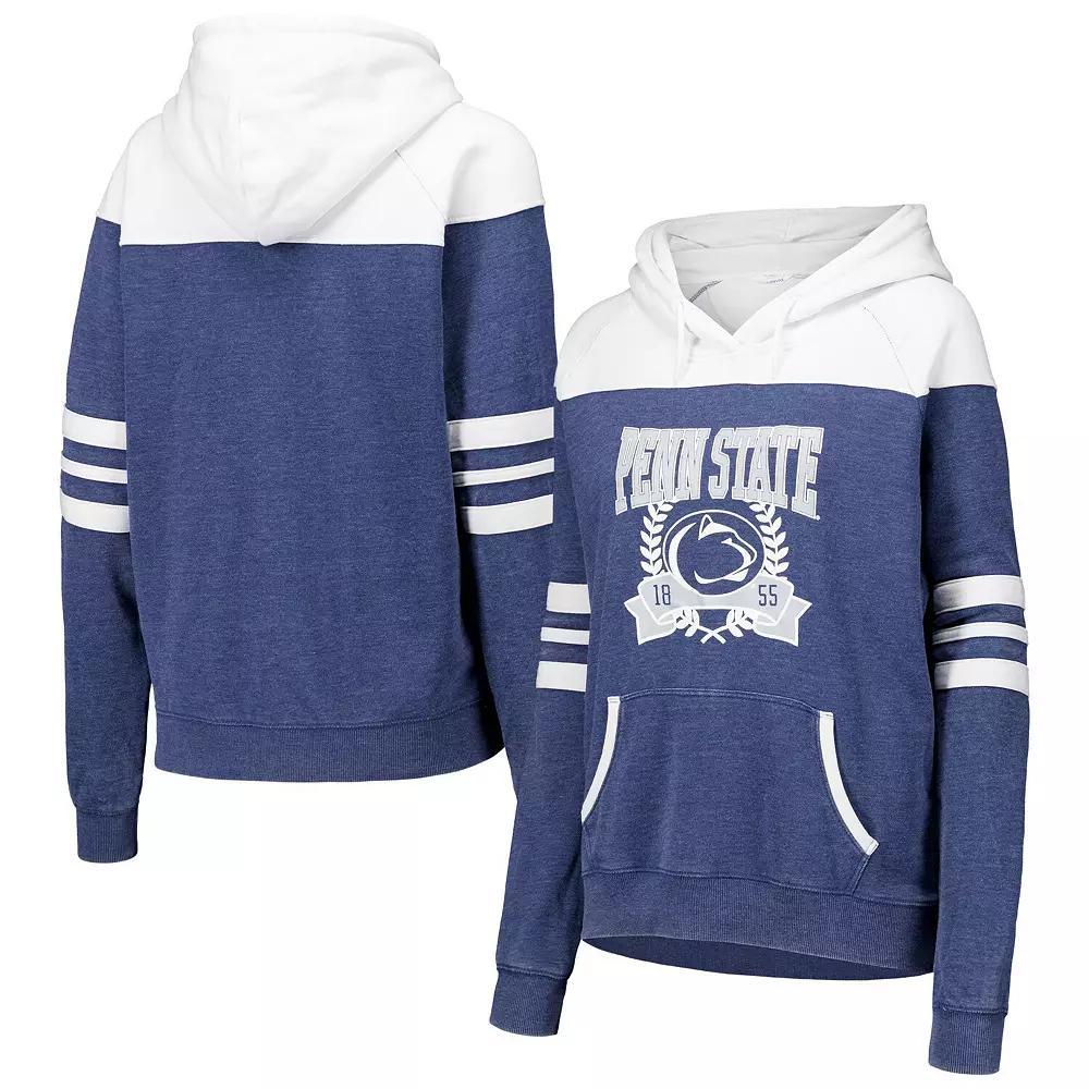 Women's Navy Penn State Nittany Lions Blitz Striped Blocked Raglan Pullover Hoodie, Size: Large, Blue Product Image