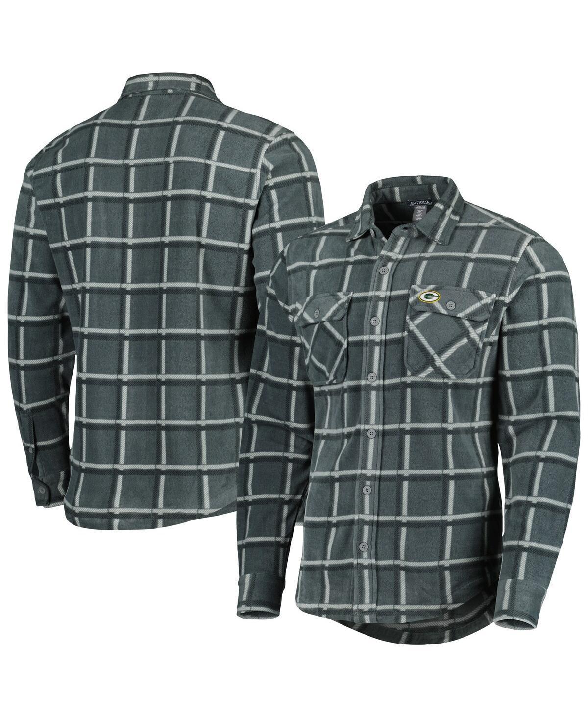 Mens Antigua Gray Green Bay Packers Industry Flannel Button-Up Shirt Jacket Product Image