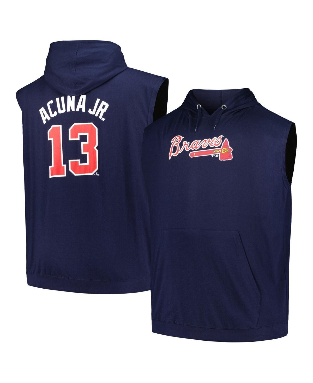 Mens Fanatics Branded Ronald Acua Jr. Atlanta Braves Name & Number Muscle Tank Hoodie Blue Product Image