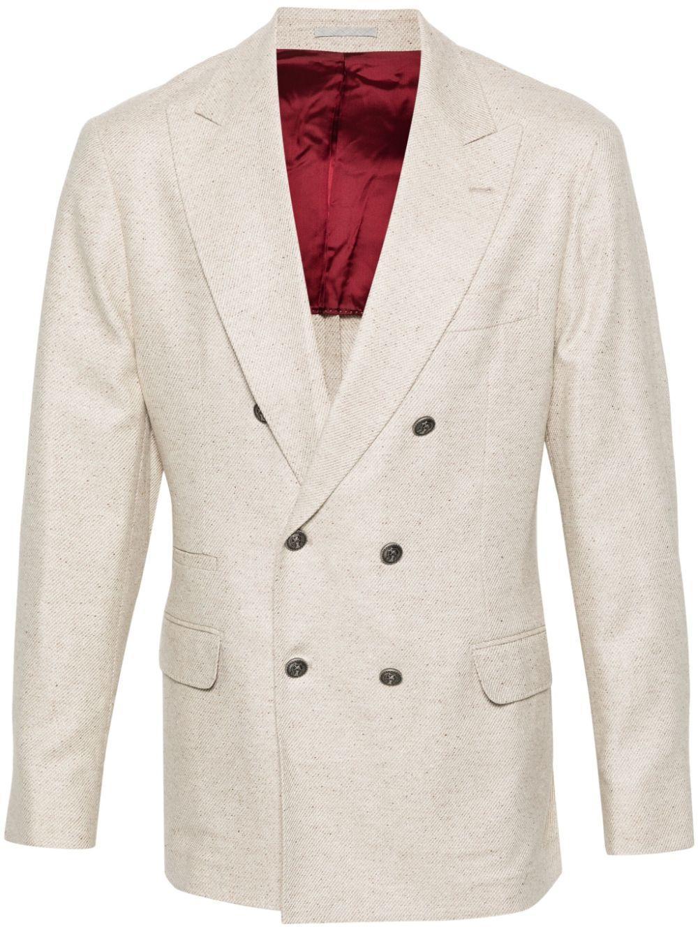 BRUNELLO CUCINELLI Double-breasted Wool Blend Blazer In Nude & Neutrals Product Image