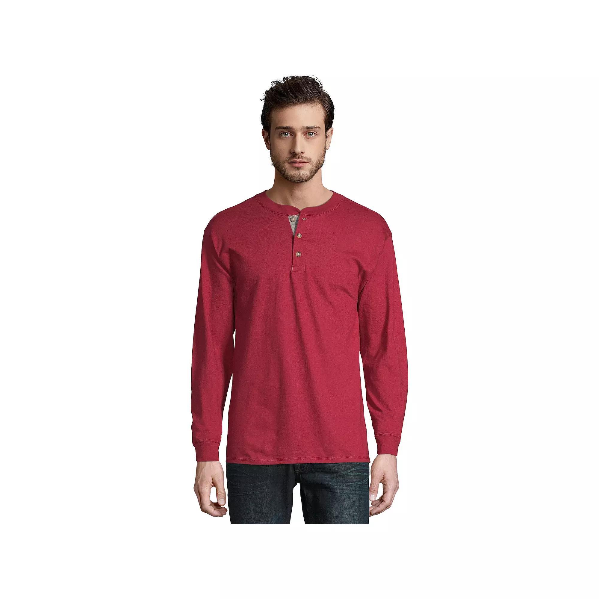 Men's Hanes® Beefy Heavyweight Henley, Size: Small, Dark Truffle Product Image