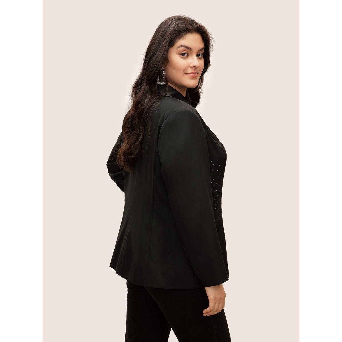 Plus Size Rhinestone Detail Patched Pocket Button Up Blazer Black Women Party Plain Non Sleeve Long Sleeve Suit Collar 14-16/1X Single-flap pocket Cocktail Blazers BloomChic Product Image