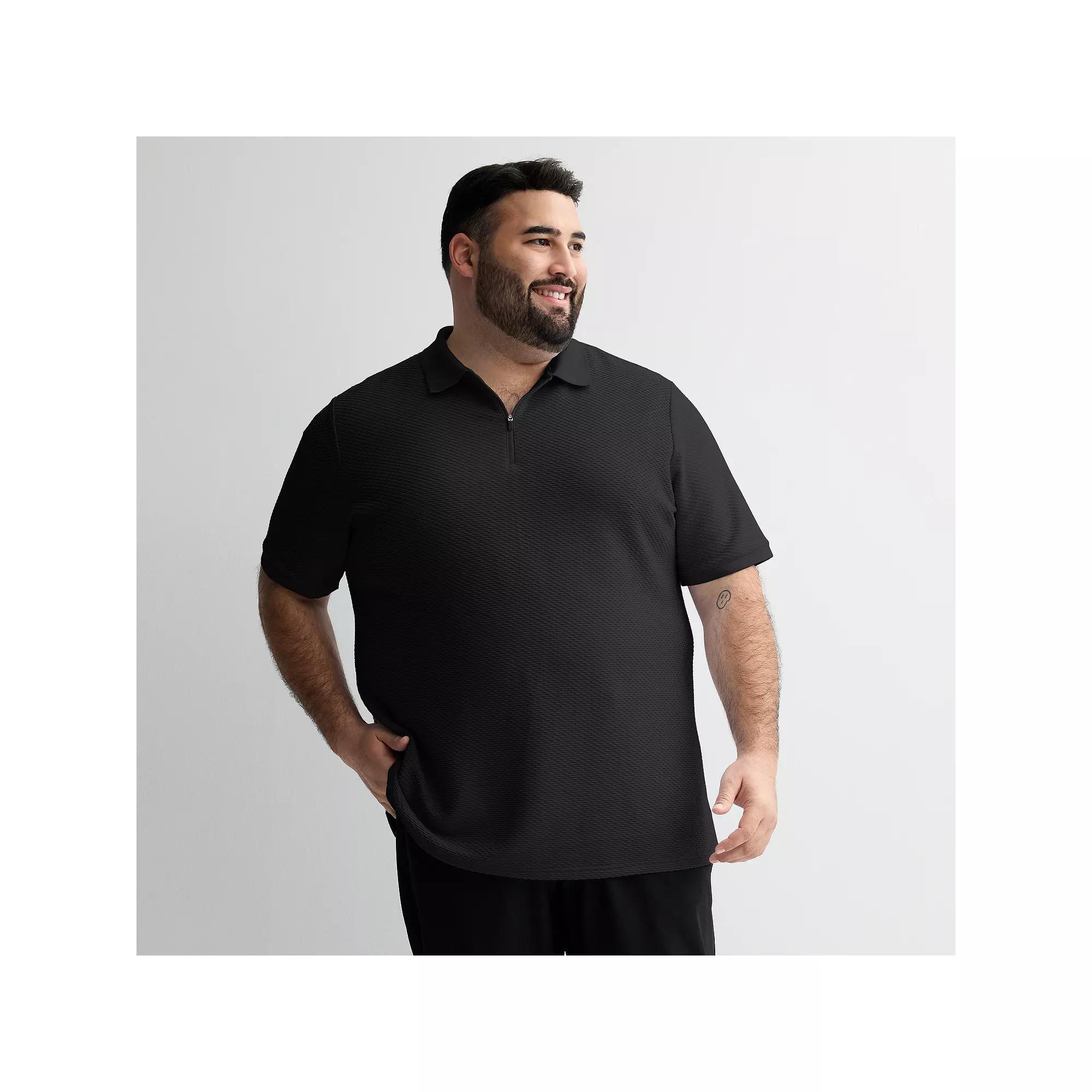 Big & Tall FLX Textured Knit Zipper Polo, Men's, Size: 2XB, Mineral Black Product Image