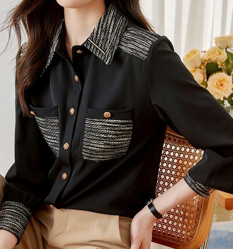 Tweed Cuff Button-Up Shirt Product Image
