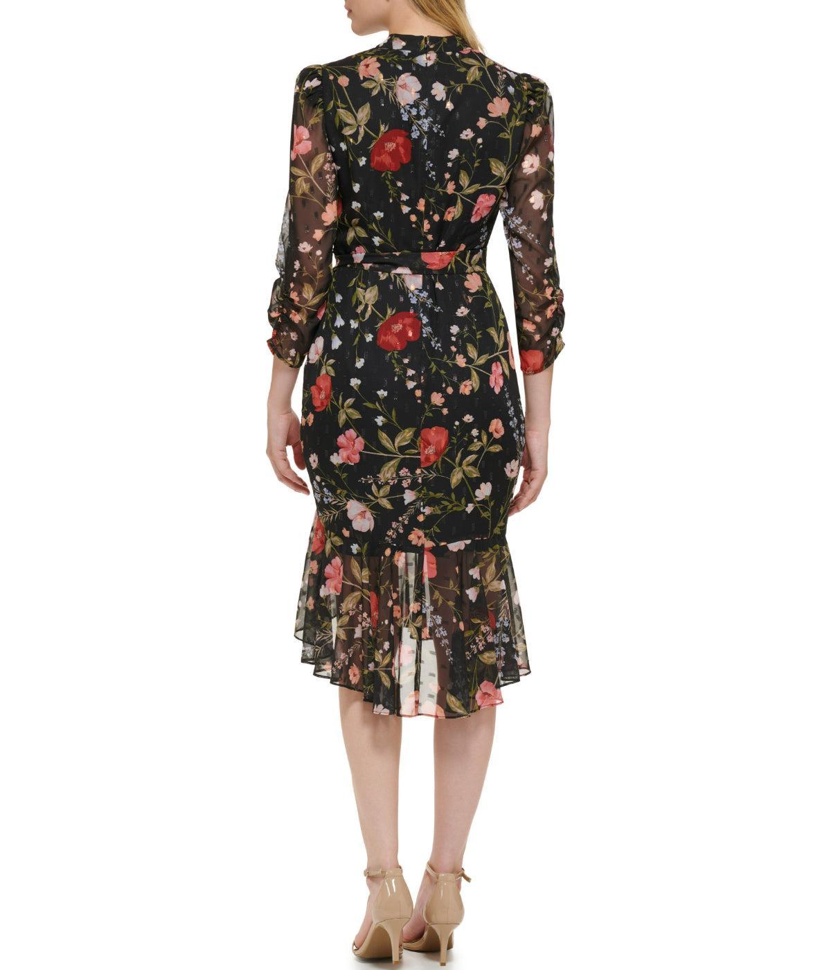 Slim Ruched Sleeve Dress With Mock Neck Black Product Image
