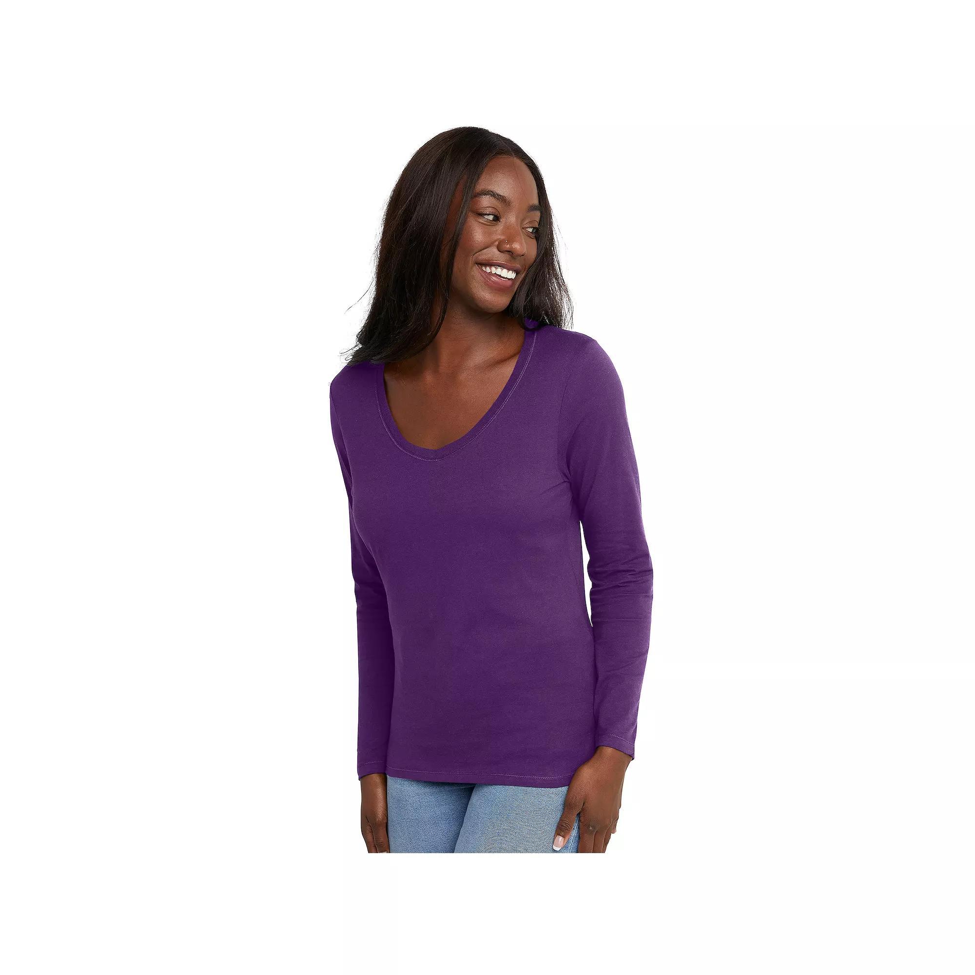 Womens Hanes Originals Long Sleeve Tee Purple Splendor Product Image