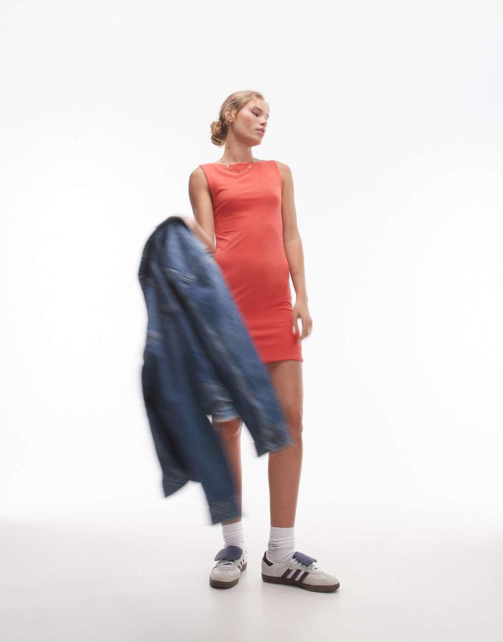 Topshop super soft cupro mini dress in poppy red Product Image