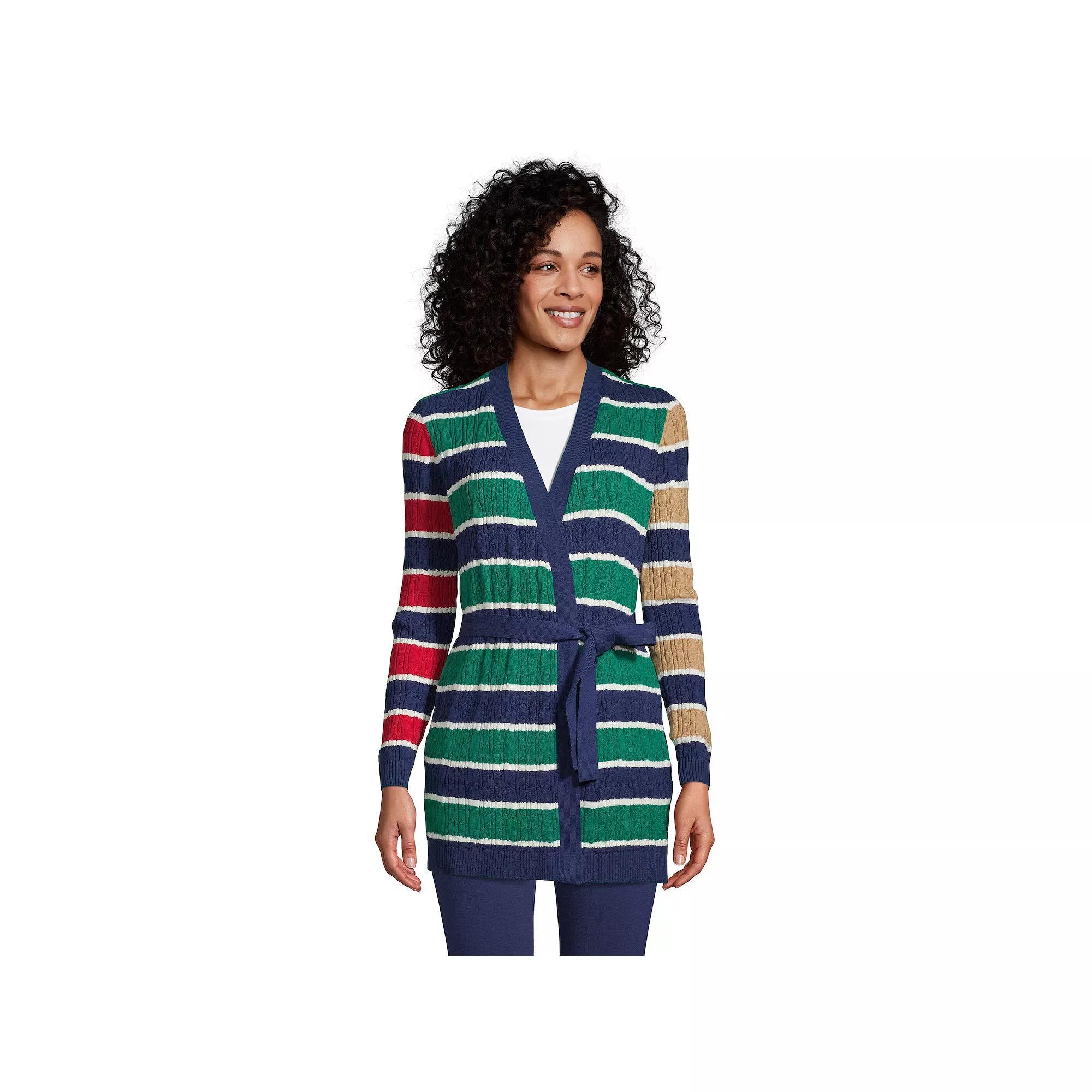 Womens Lands End Cable-Knit Tie Front Cardigan Sweater Product Image