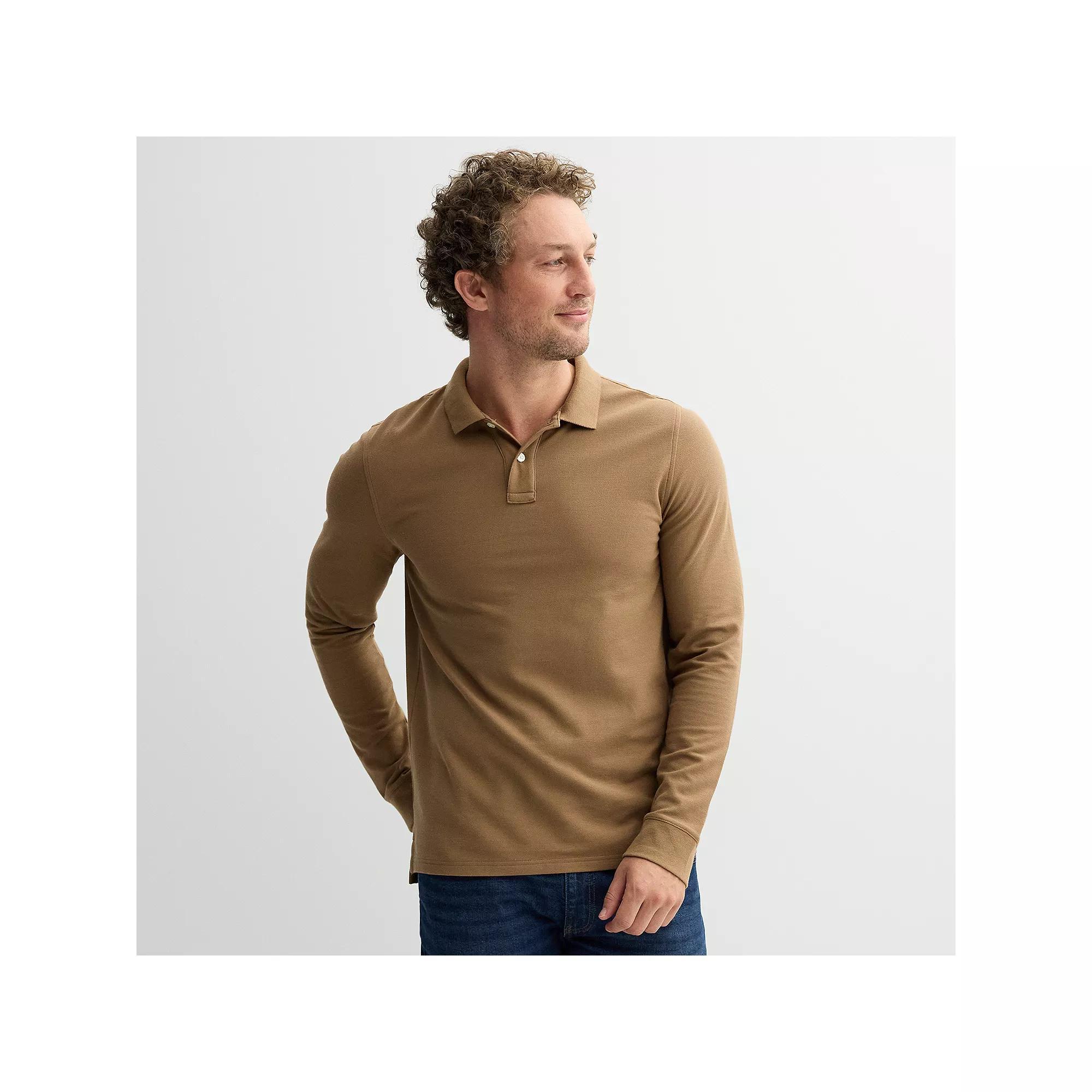 Men's Sonoma Goods For Life® Long Sleeve Pique Polo, Size: XL, Brown Product Image