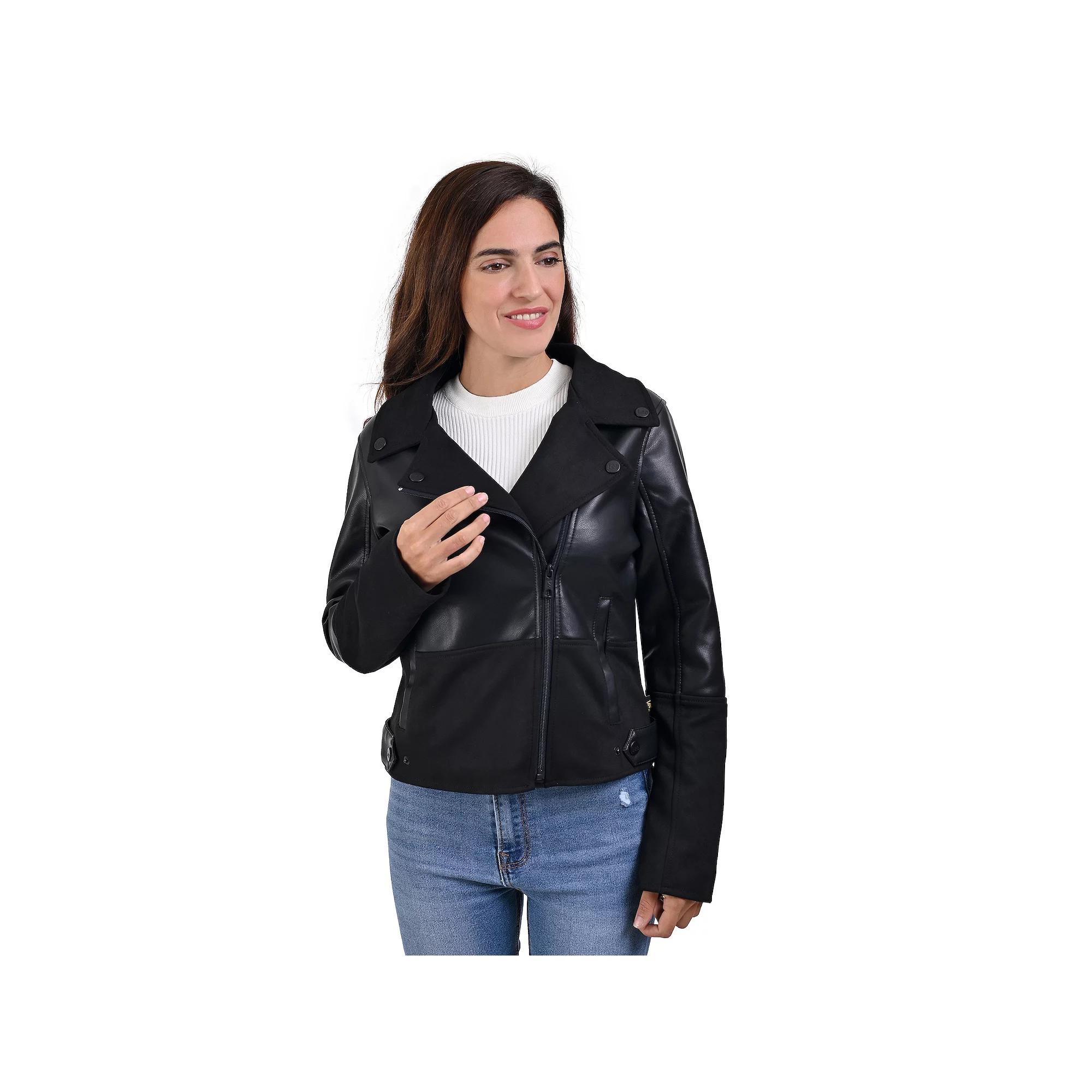 Women's Lee® Faux Leather Paneling Biker Jacket, Size: Medium, Black Product Image