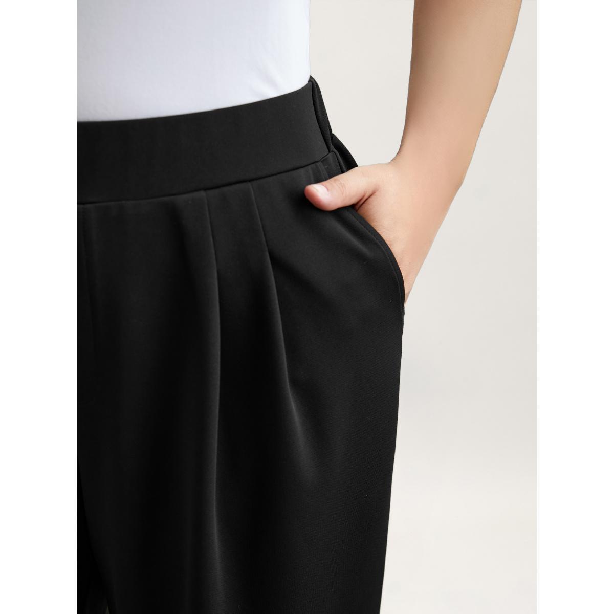 Plus Size Stretchy-Waist Straight Leg Pants Women Black Workwear Essentials Straight Leg Mid Rise Work Pants BloomChic 10/M Product Image