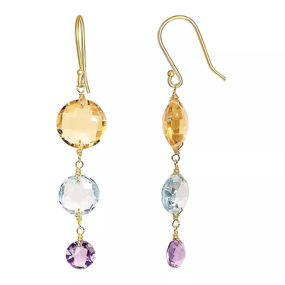 Jewelmak 14k Gold Citrine, Blue Topaz & Amethyst Triple Coin Drop Earrings, Women's Product Image