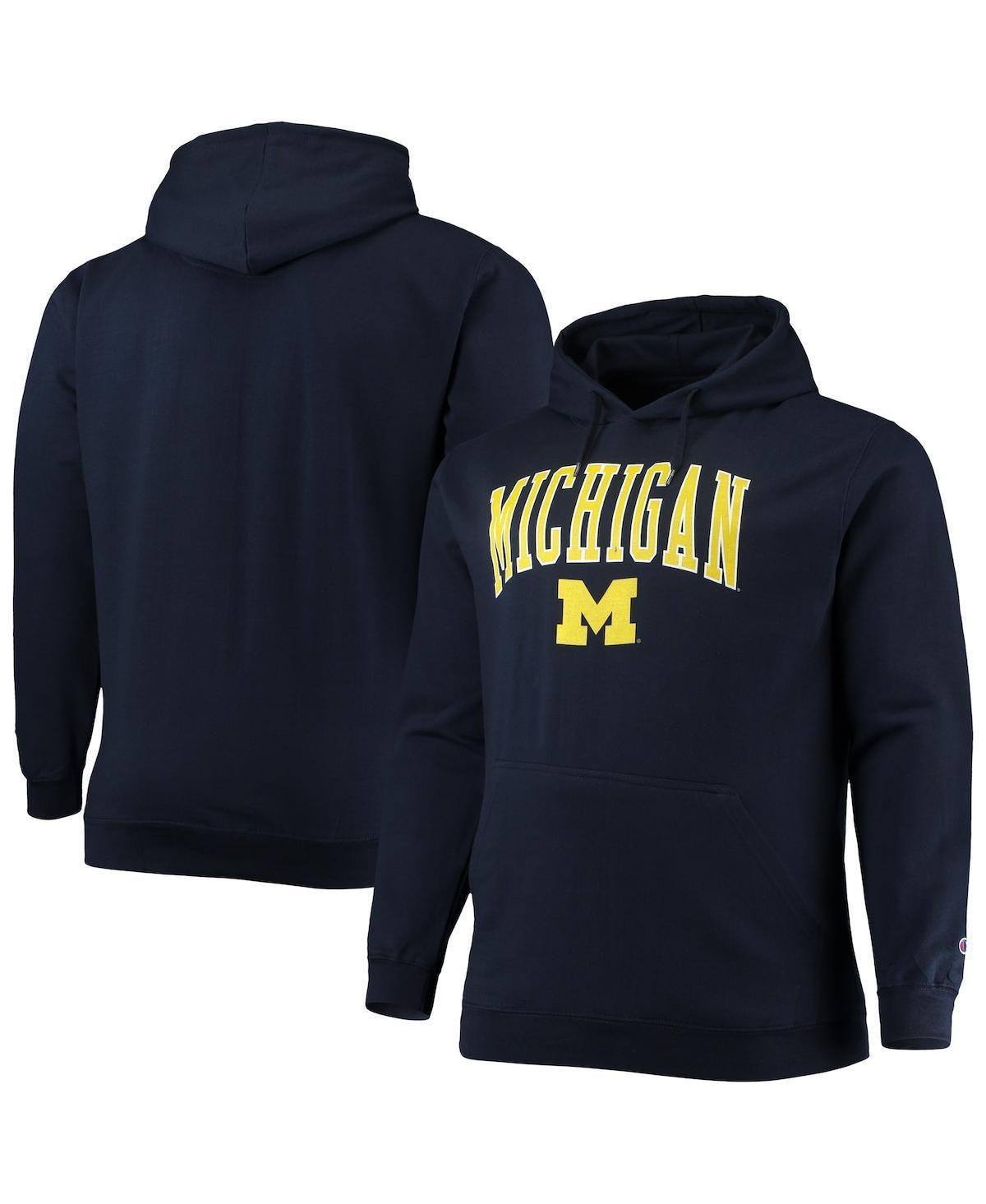 Men's Champion Navy Michigan Wolverines Big & Tall Arch Over Logo Powerblend Pullover Hoodie, Size: 2XB, Blue Product Image