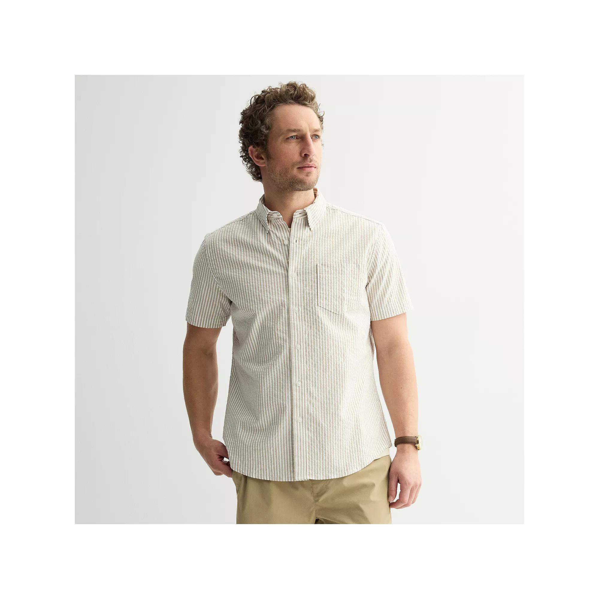 Men's Sonoma Goods For Life® Seersucker Short Sleeve Shirt, Size: Large, Melon Stripe Product Image