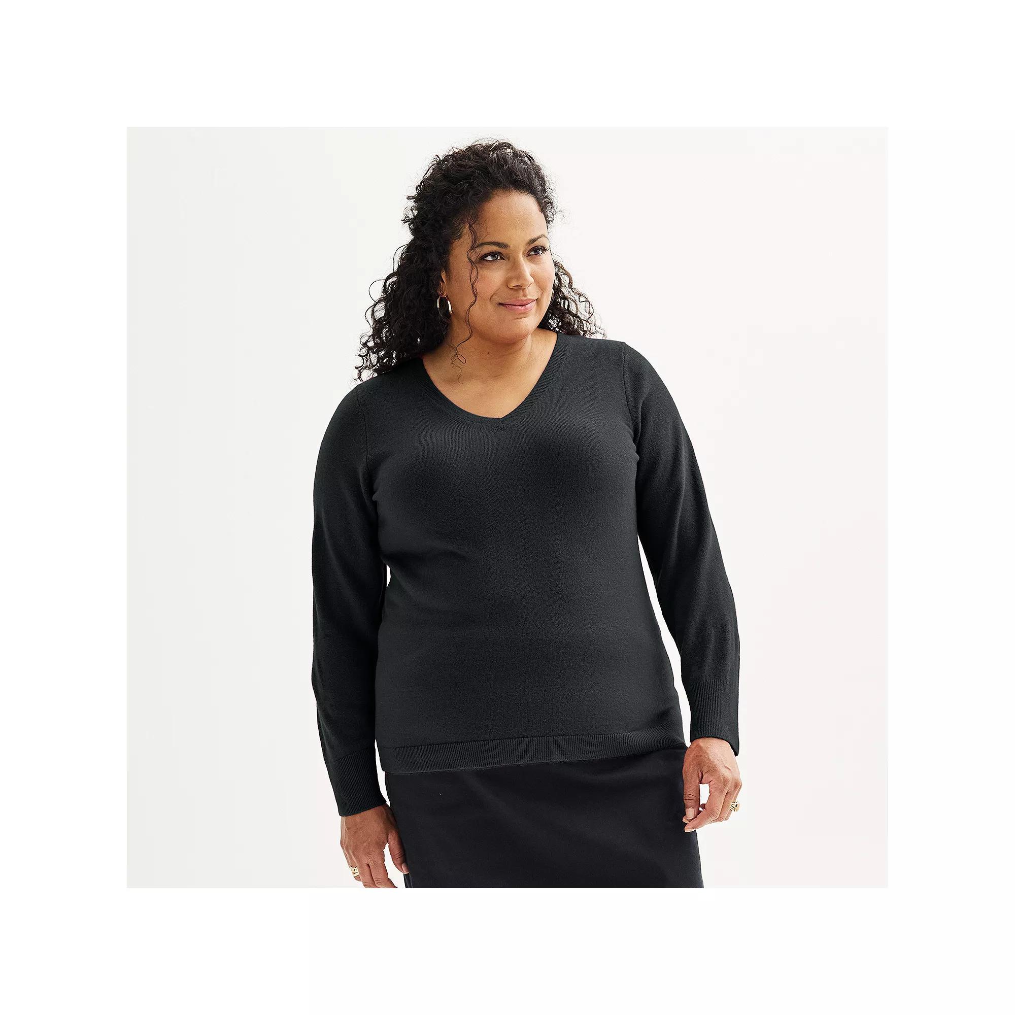Plus Size Croft & Barrow® Extra Soft V-Neck Sweater, Women's, Size: 2XL, Ivory Product Image