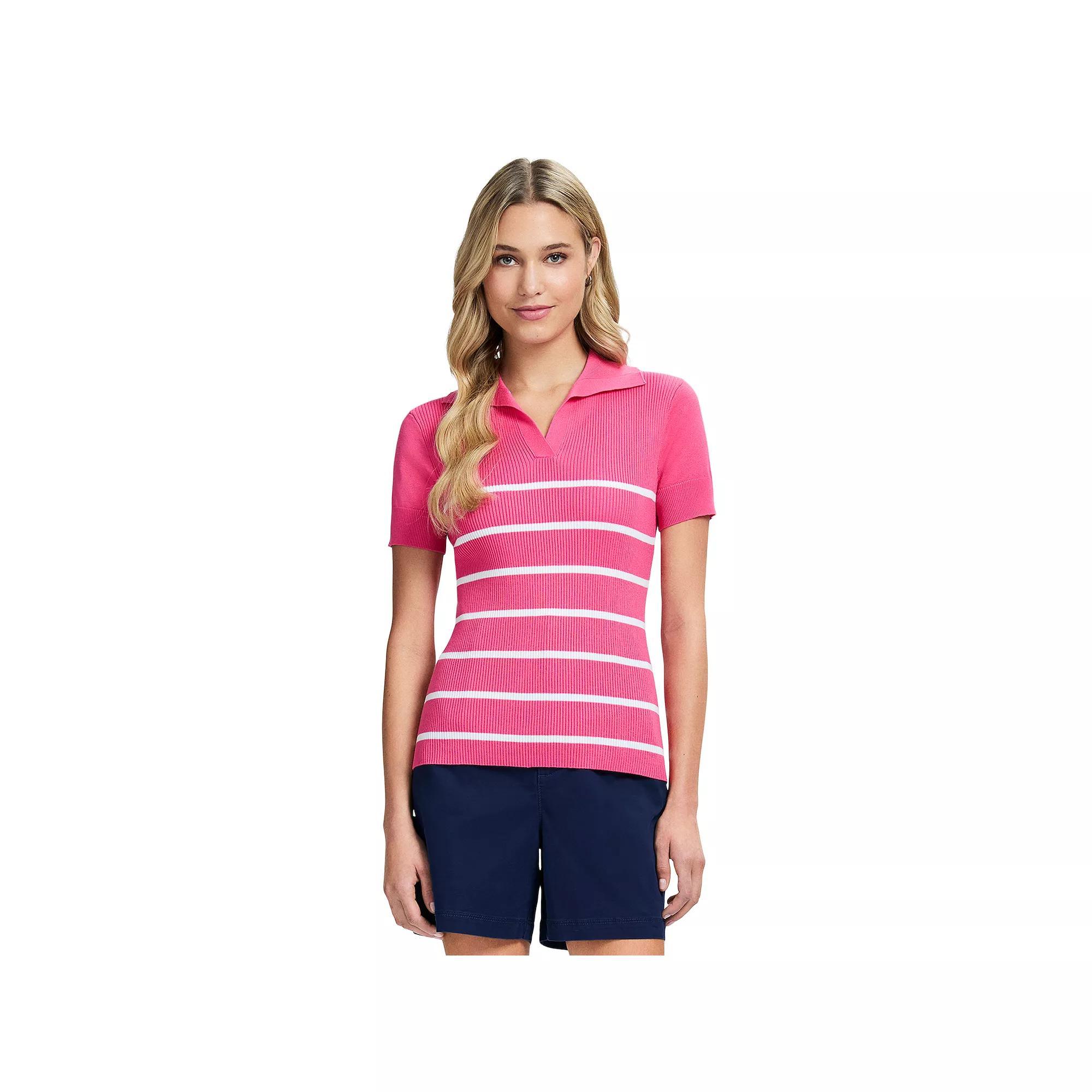 Women's IZOD Joana Short Sleeve Striped Sweater, Size: XXL, Pink Product Image
