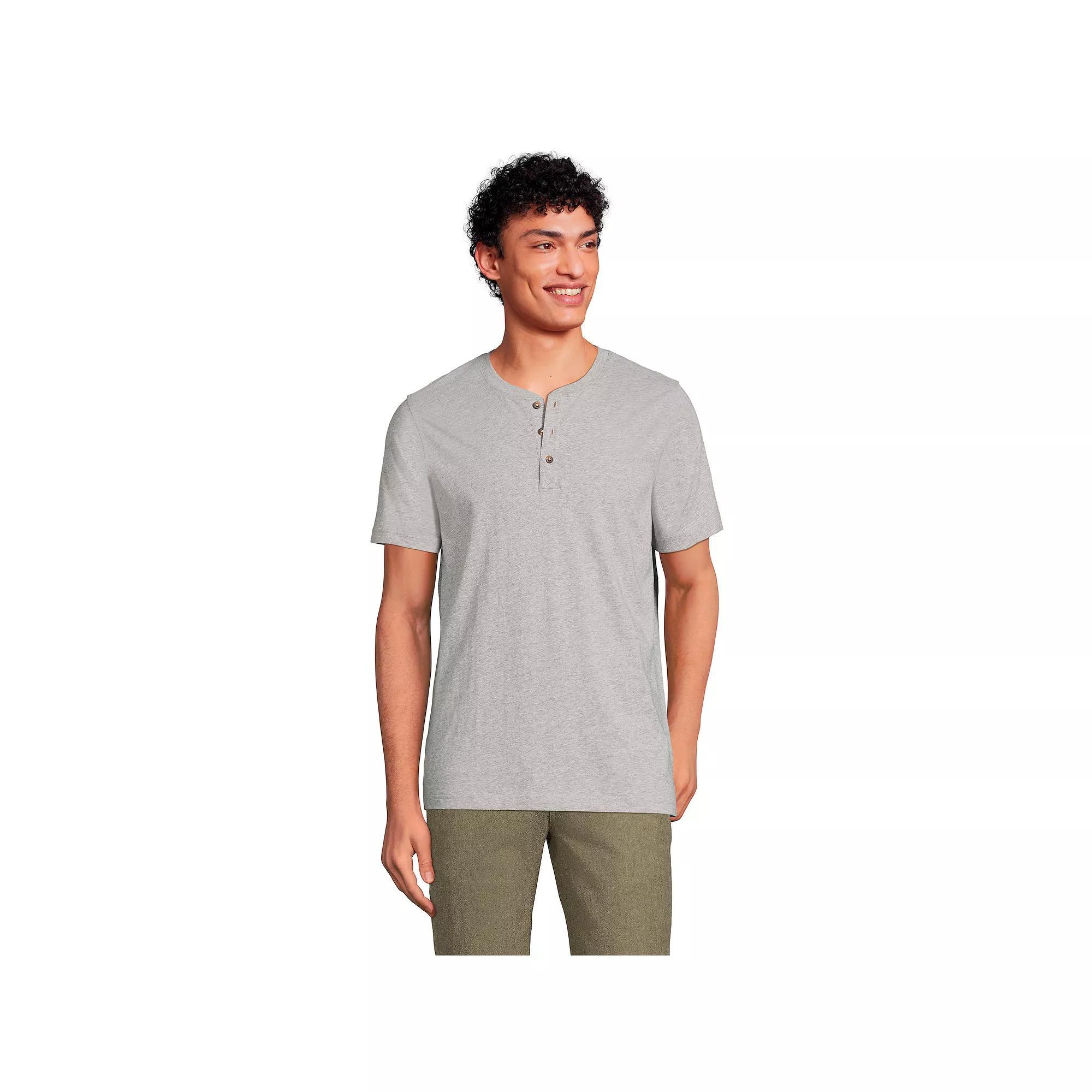 Men's Lands' End Short Sleeve Supima Jersey Henley Top, Size: XL, Tourmaline Product Image