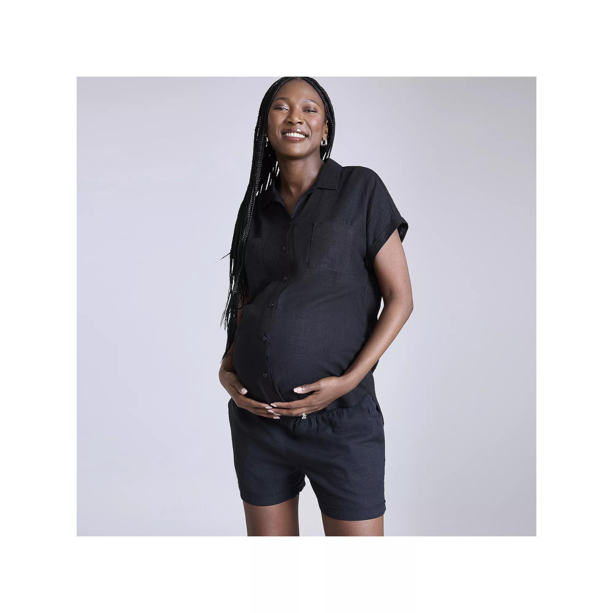 Maternity Motherhood® Short Sleeve Woven Shirt, Women's, Size: XS-MAT, Black Product Image