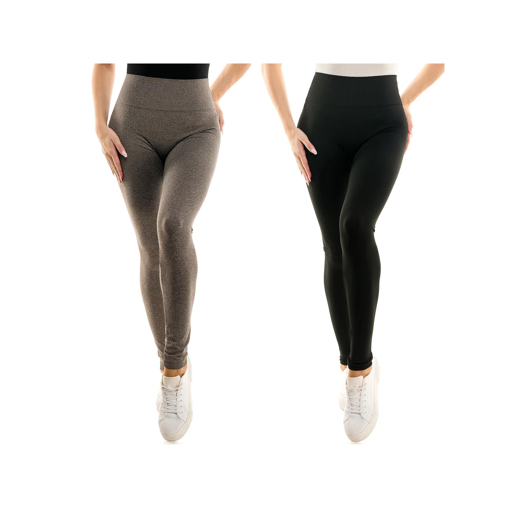Women's Nina Leonard 2-pack Space-Dyed High-Waisted Leggings, Size: Small, Brown Product Image