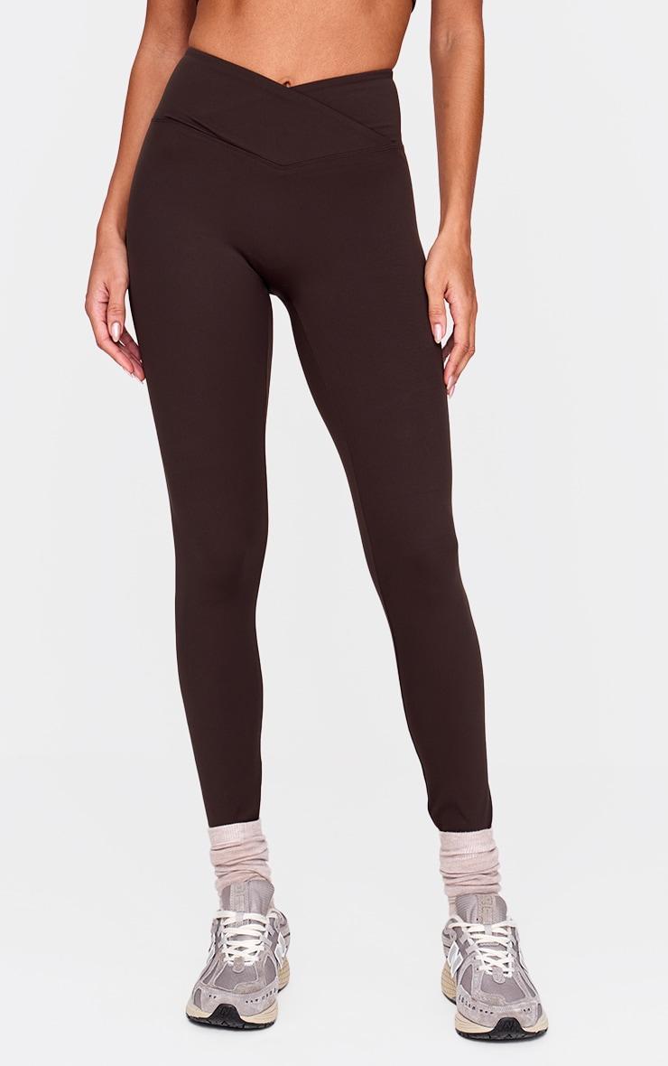 Espresso Sculpt Wrap Waist Gym Leggings Product Image