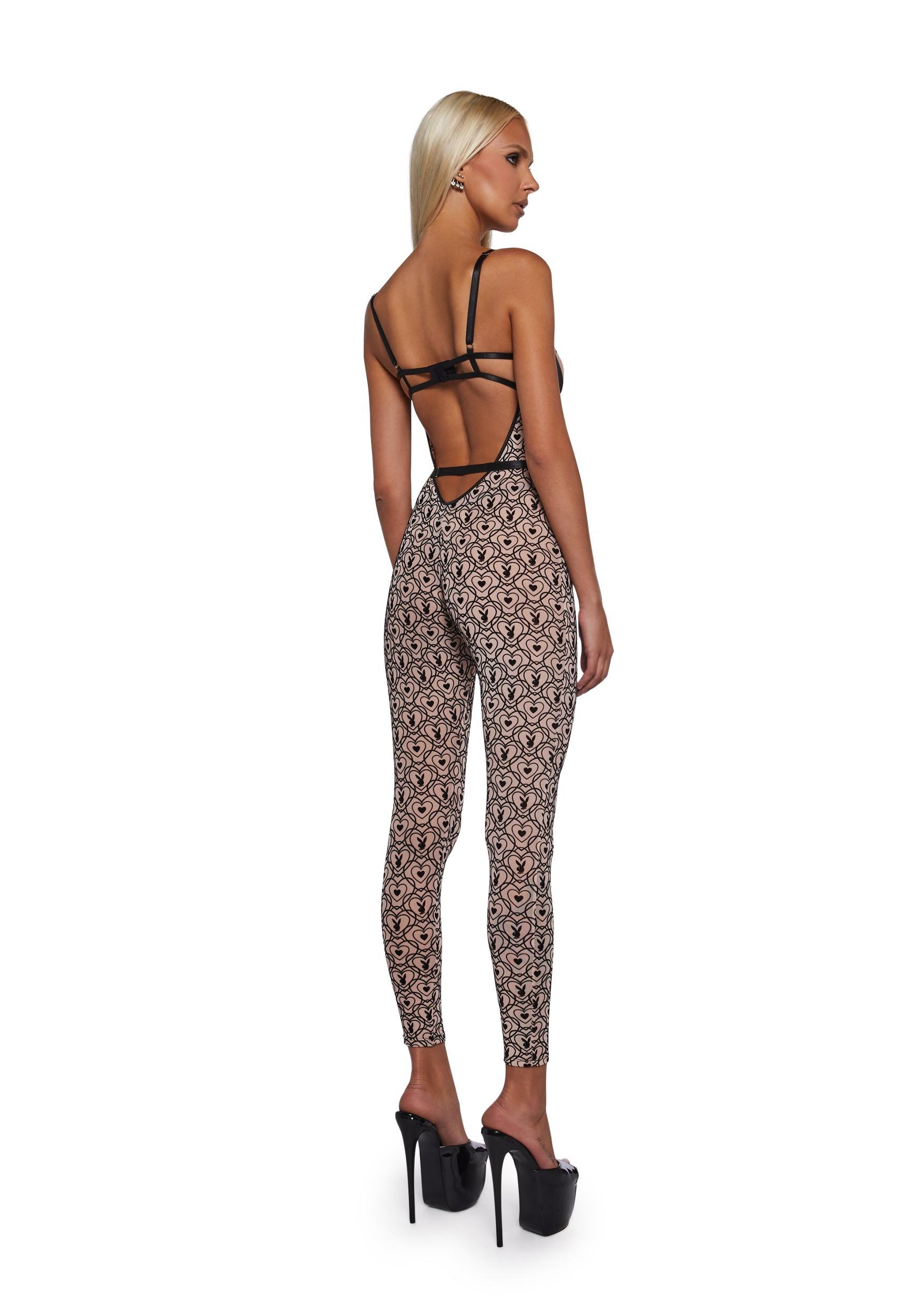 Womens Sexy Playboy Bunny Kiss Sleeveless Catsuit - Black Product Image