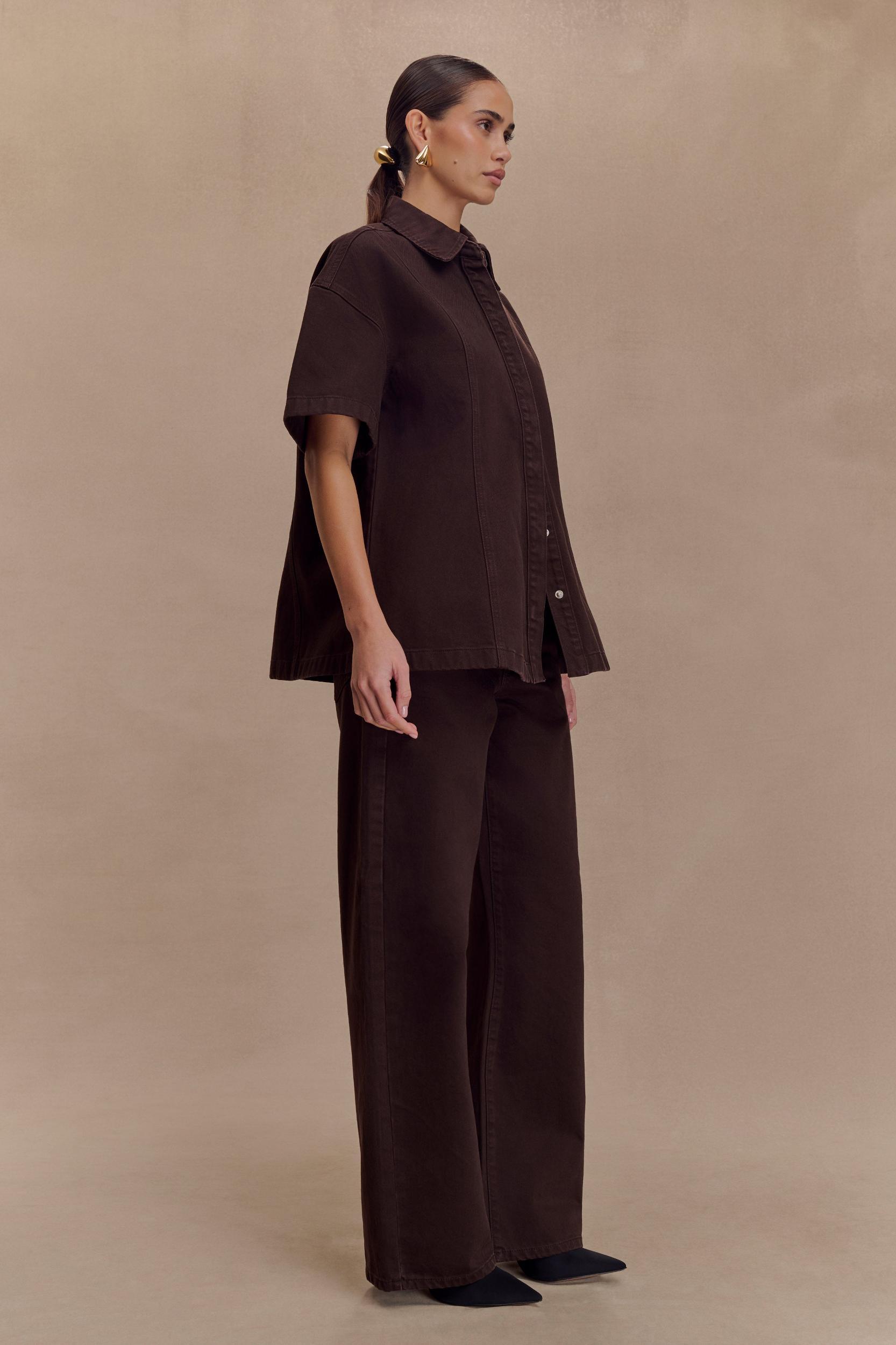 Maya Oversized Denim Shirt - Chocolate Product Image