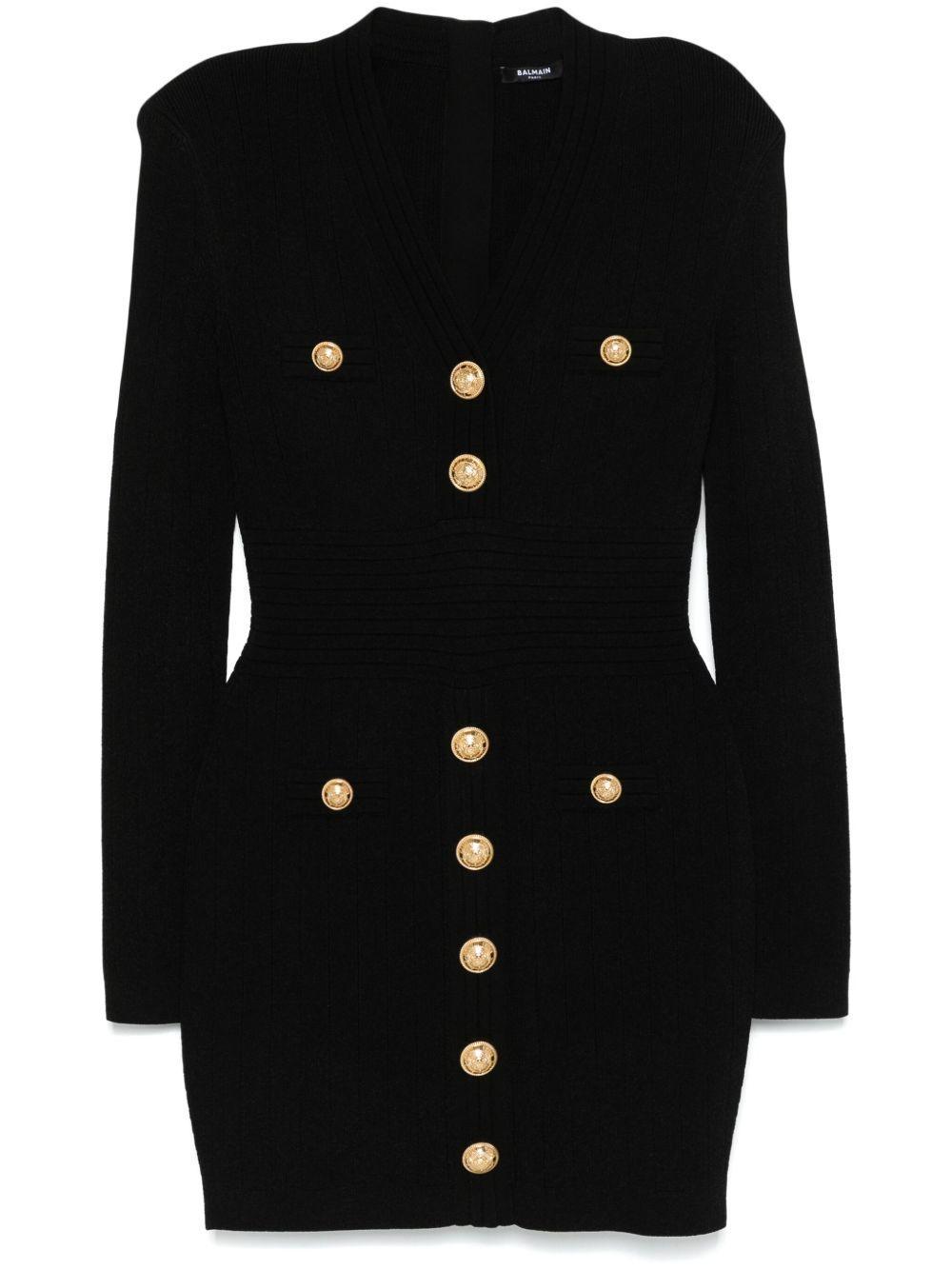 BALMAIN Mini Black Dress With Golden Buttons In Stretch Viscose Woman In Opa Noir Product Image