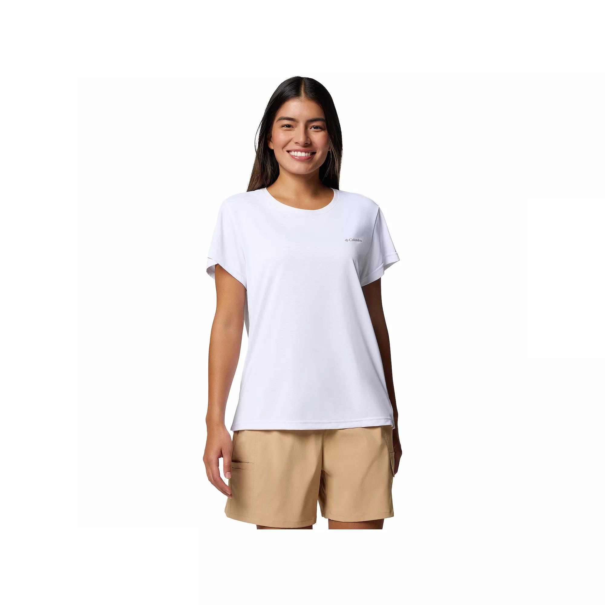 Women's Columbia Bluevista Hill Short Sleeve Crewneck T-Shirt, Size: XL, Safari Grey Product Image