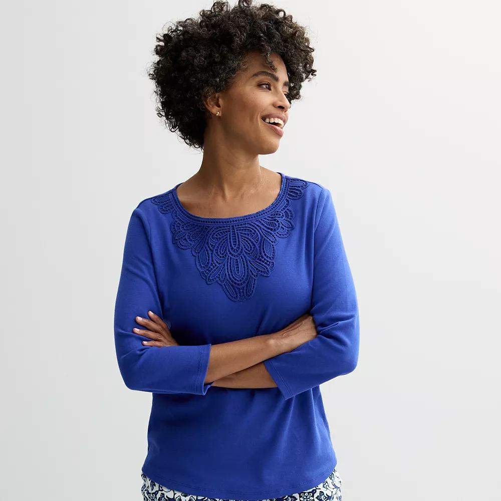 Women's Croft & Barrow® Lace Round Neck Top, Size: Small, Christian Bay Product Image