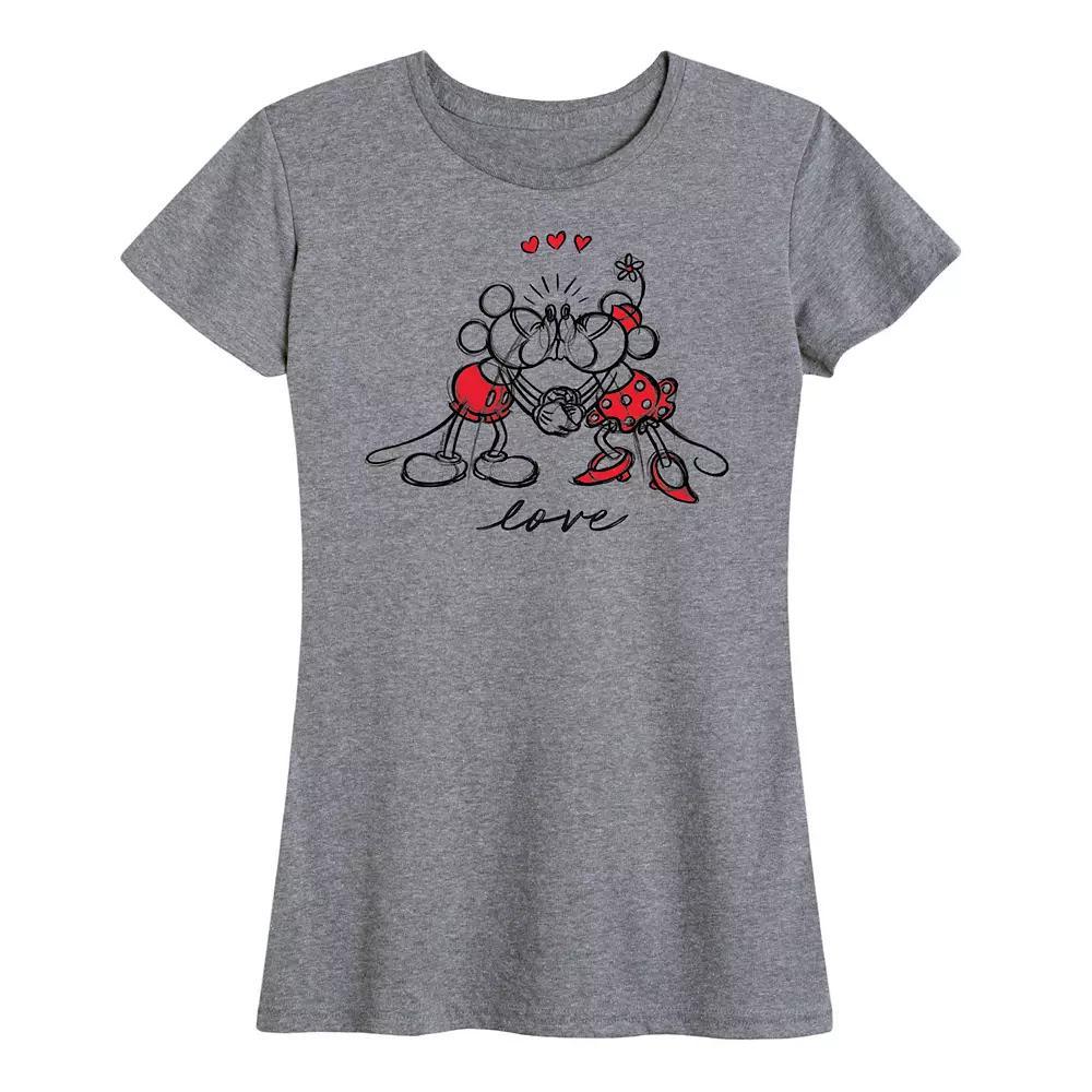 Disney's Mickey & Minnie Mouse Women's Love Sketch Graphic Tee, Size: XL, Grey Gray Product Image