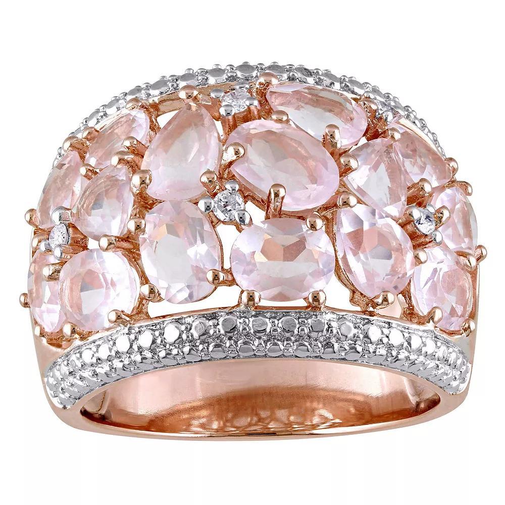 Stella Grace 18k Rose Gold Over Silver Rose Quartz & Diamond Accent Floral Ring, Women's, Size: 5, Pink Tone Product Image