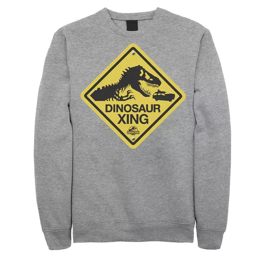 Mens Jurassic Park Dinosaur Crossing Yellow Sign Sweatshirt Grey Heather Product Image