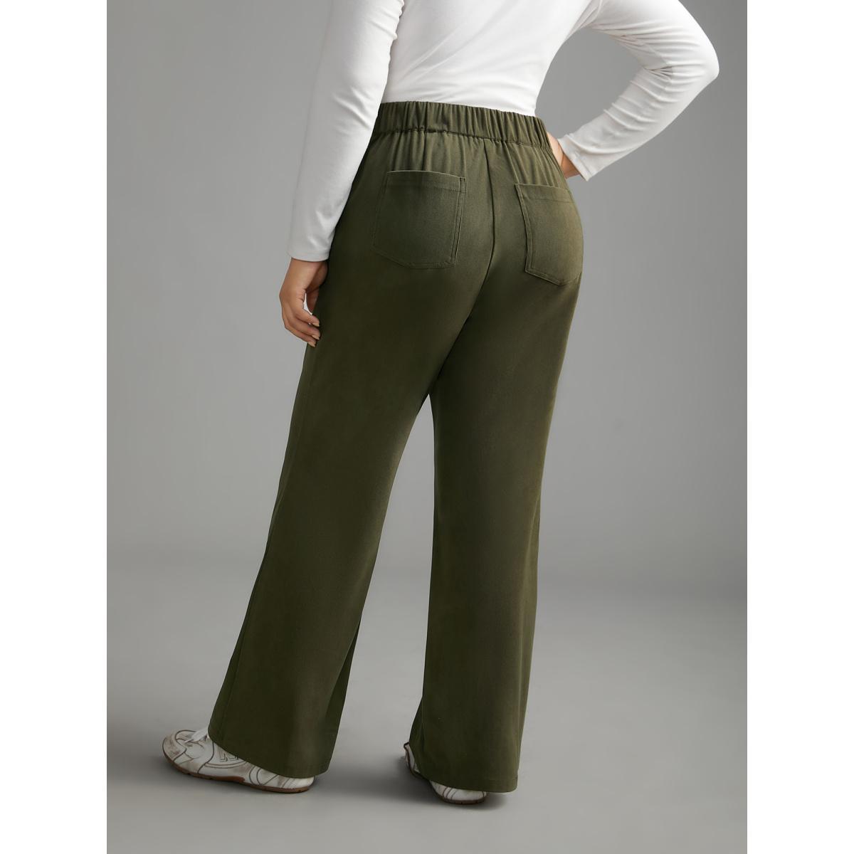 Plus Size Mid Rise Double Breasted Pleated Bootcut Pants Women ArmyGreen Elegant Bootcut Mid Rise Everyday Pants BloomChic 26/4X Product Image