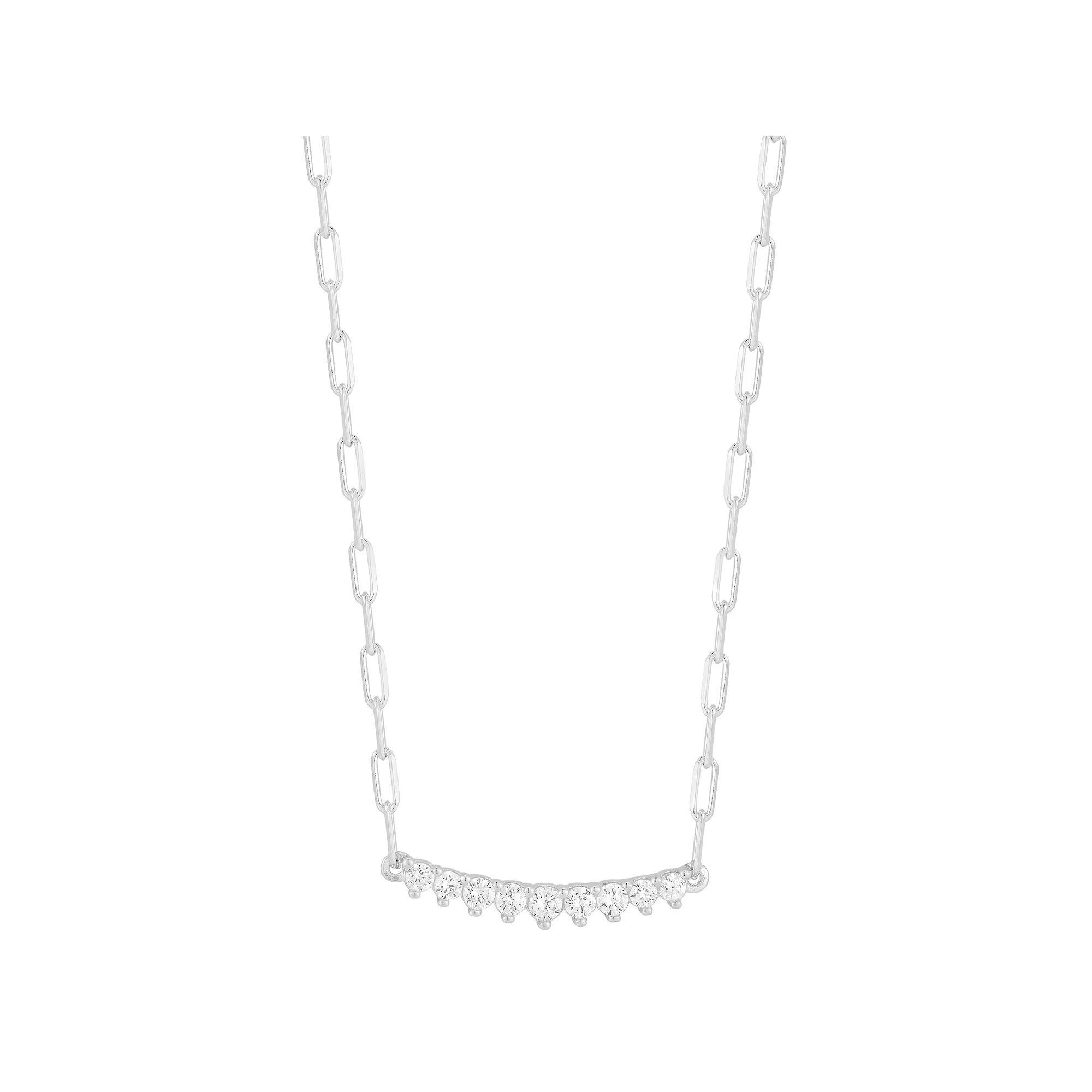Sunkissed Sterling Cubic Zirconia Small Bar Necklace, Women's, Size: 18", Silver Tone Product Image