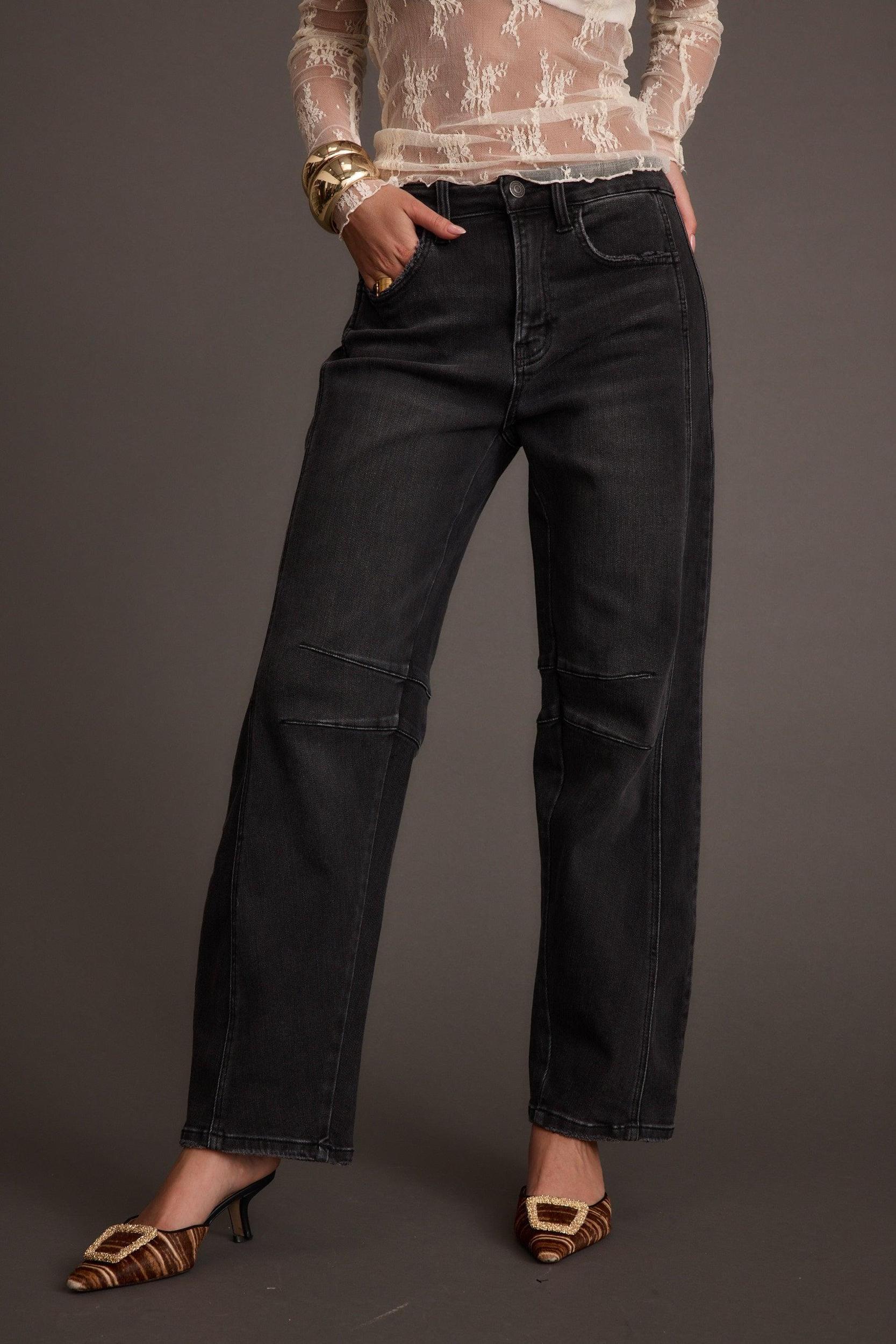 Muse Washed Black Barrel Denim Jeans Product Image