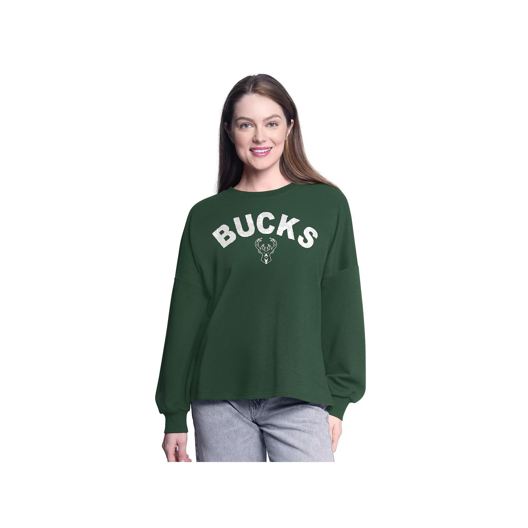 Women's G-III 4Her by Carl Banks Hunter Green Milwaukee Bucks Athletic Pullover Sweatshirt, Size: 2XL, Team Product Image
