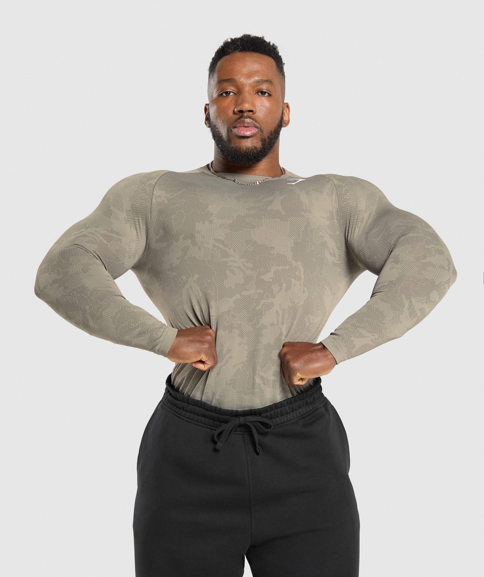 Gymshark Geo Seamless Long Sleeve T-Shirt - Linen Brown/Camo Brown Male Product Image