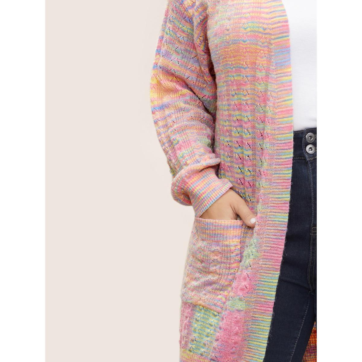 Plus Size Ombre Heather Texture Cable Knit Pocket Cardigan Multicolor Women Casual Long Sleeve Everyday Cardigans BloomChic 22-24/3X Product Image