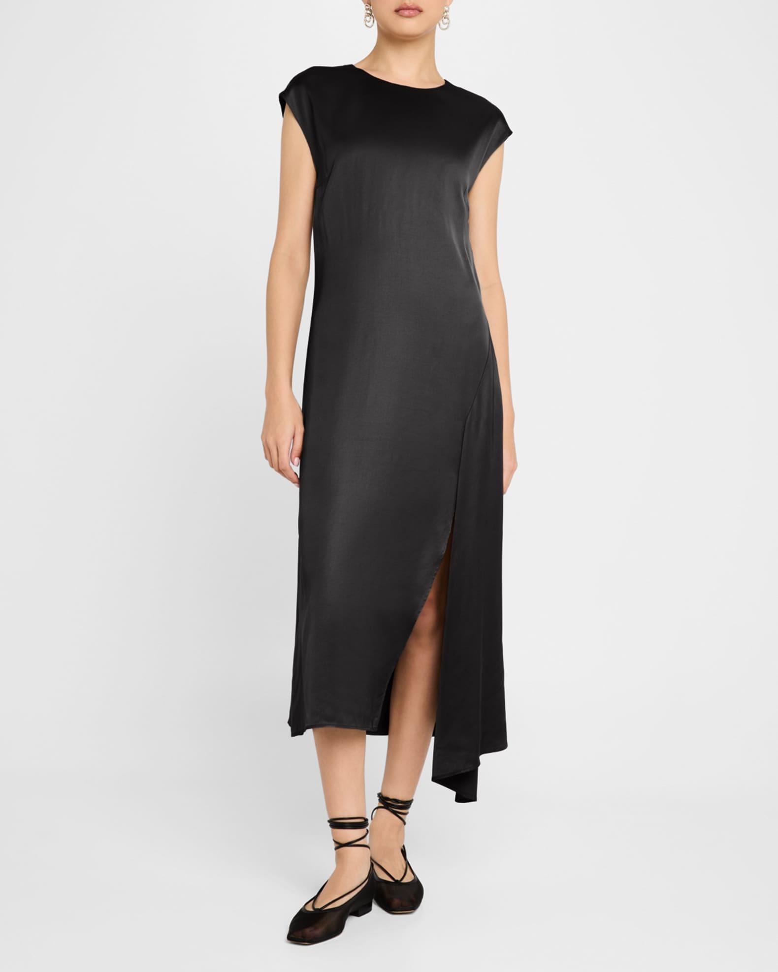 Draped Side-Slit Midi Shift Dress Product Image
