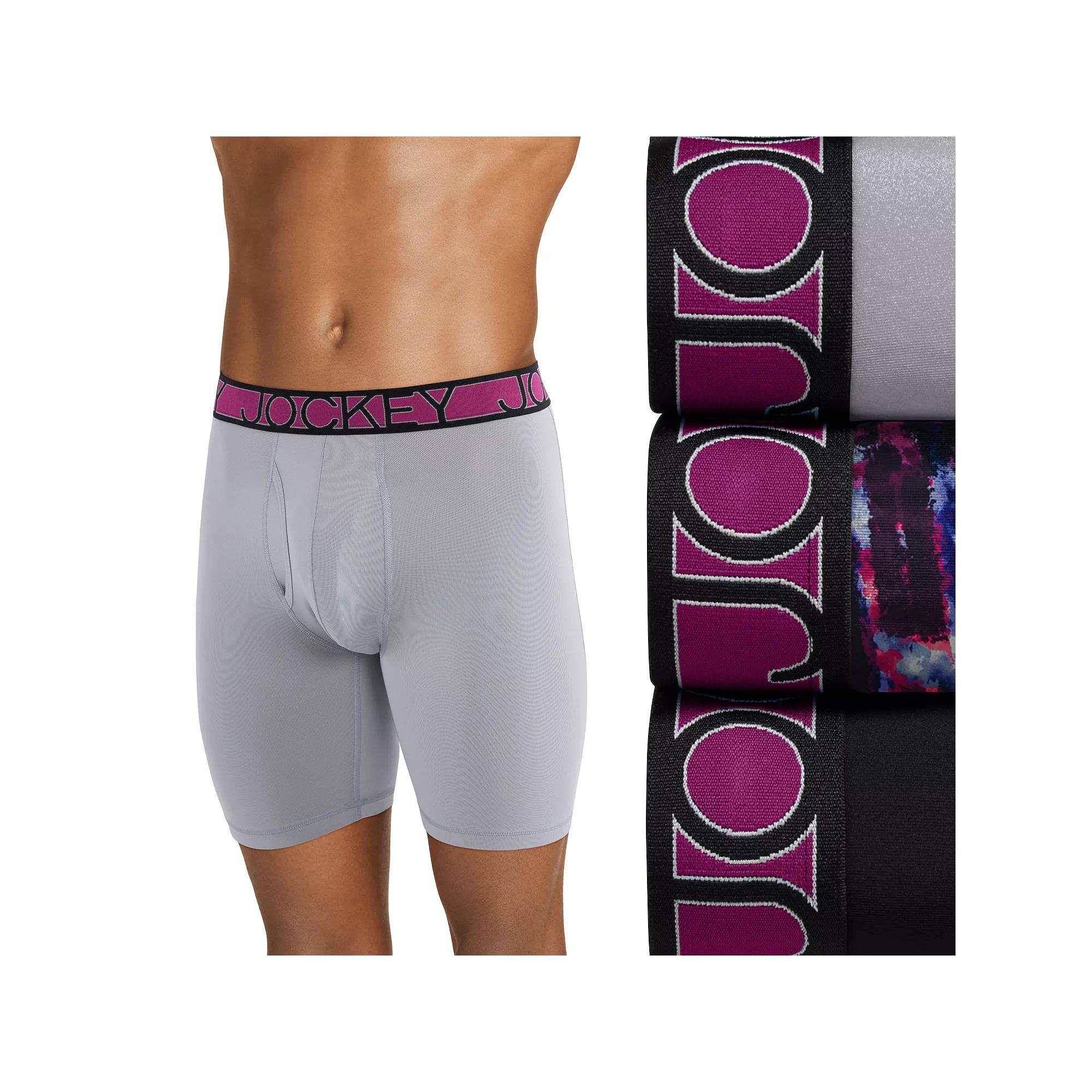 Men's Jockey 3-Pack Active Microfiber 9" Long Leg Boxer Briefs, Size: Large, Dove Gray Team Product Image