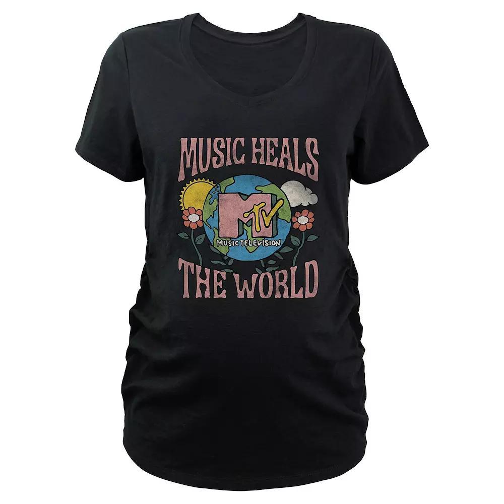 Maternity MTV Music Heals The World Graphic Tee, Women's, Size: Large-Mat, Black Product Image