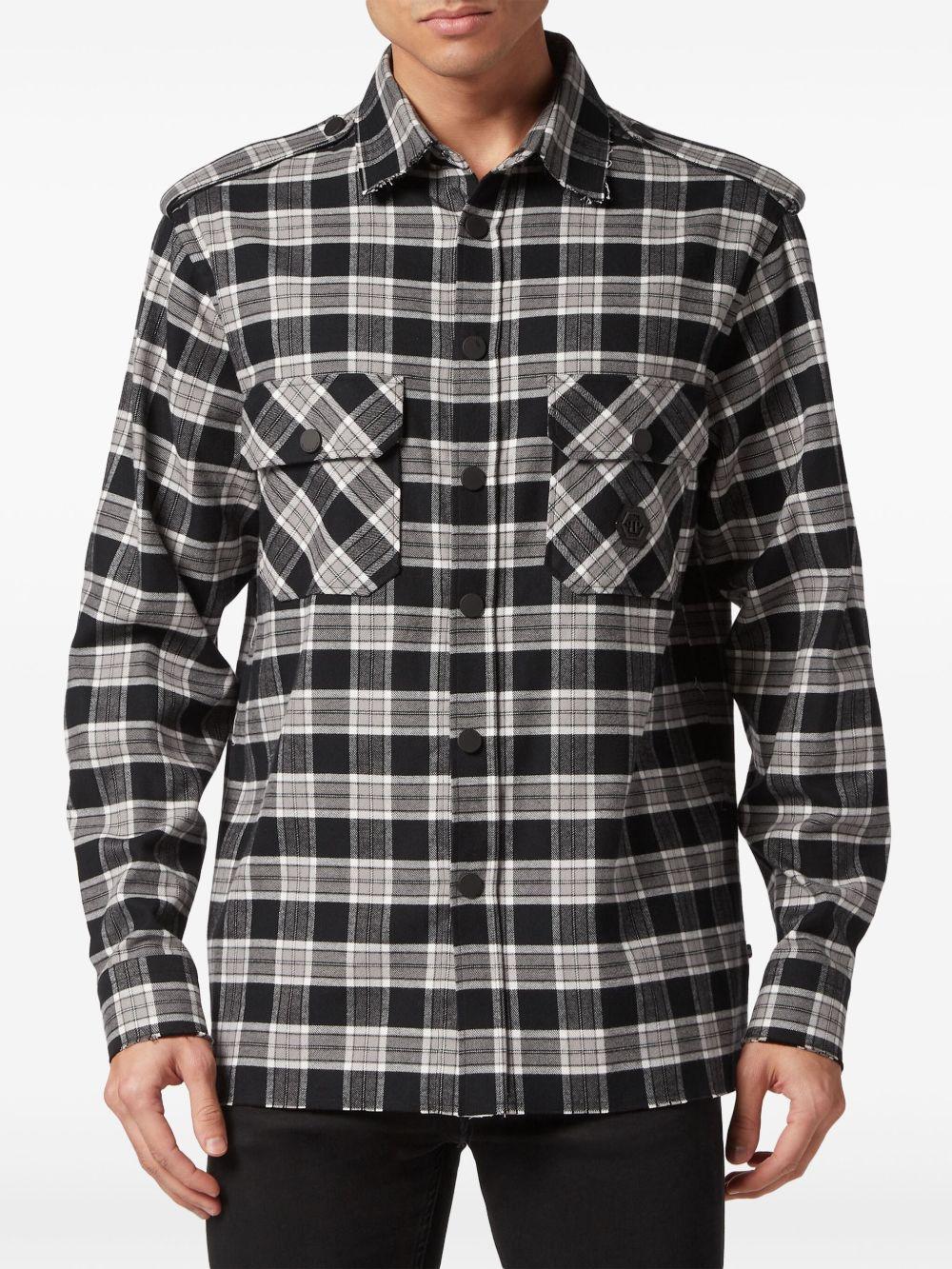 PHILIPP PLEIN Check-print Skull-patch Shirt In White Product Image