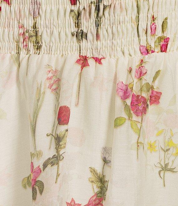 Lucy Paris Olive Floral Square Neck Spaghetti Strap Ruffle Smocked Tiered Midi Dress Product Image