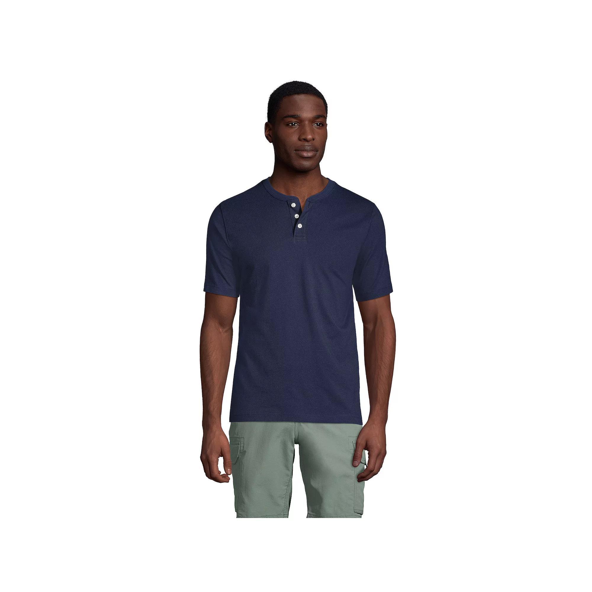 Big & Tall Lands' End Short Sleeve Super-T Henley Shirt, Men's, Size: 3XL Tall, Radiant Blue Product Image