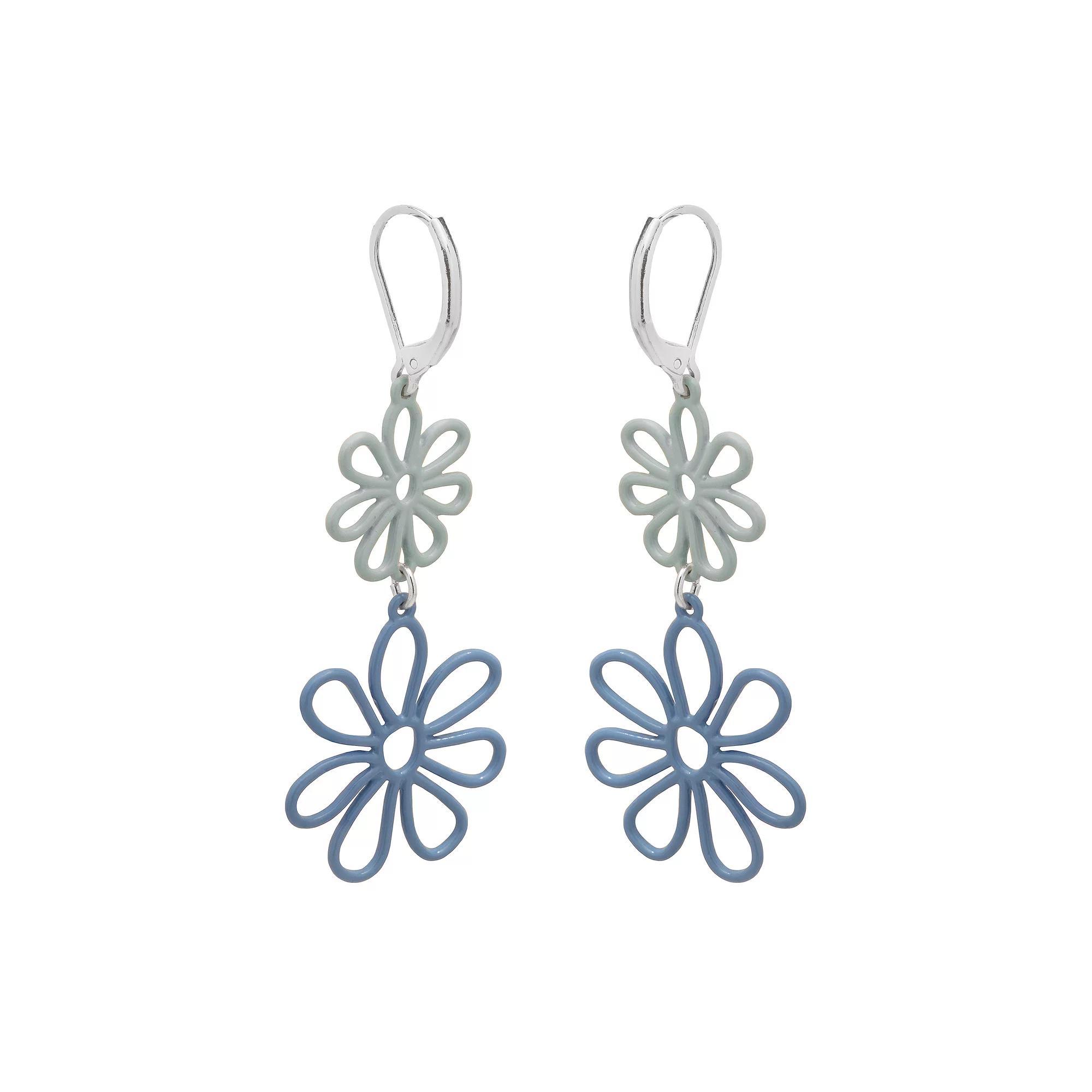 LC Lauren Conrad Two Tone Wire Flowers Double Drop Earrings, Women's, Blue Product Image