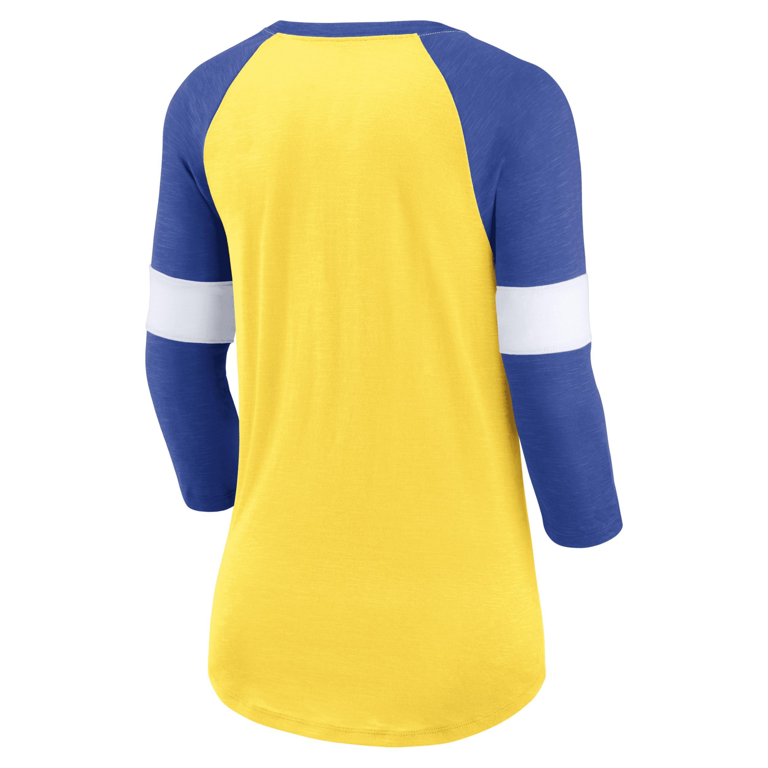 Womens Nike Los Angeles Rams Heather /Heather Royal Football Pride Raglan 3/4-Sleeve T-Shirt Product Image