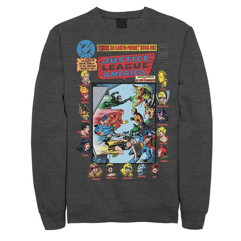 Mens Justice League Crisis On Earth Vintage Cover Sweatshirt Grey Heather Product Image