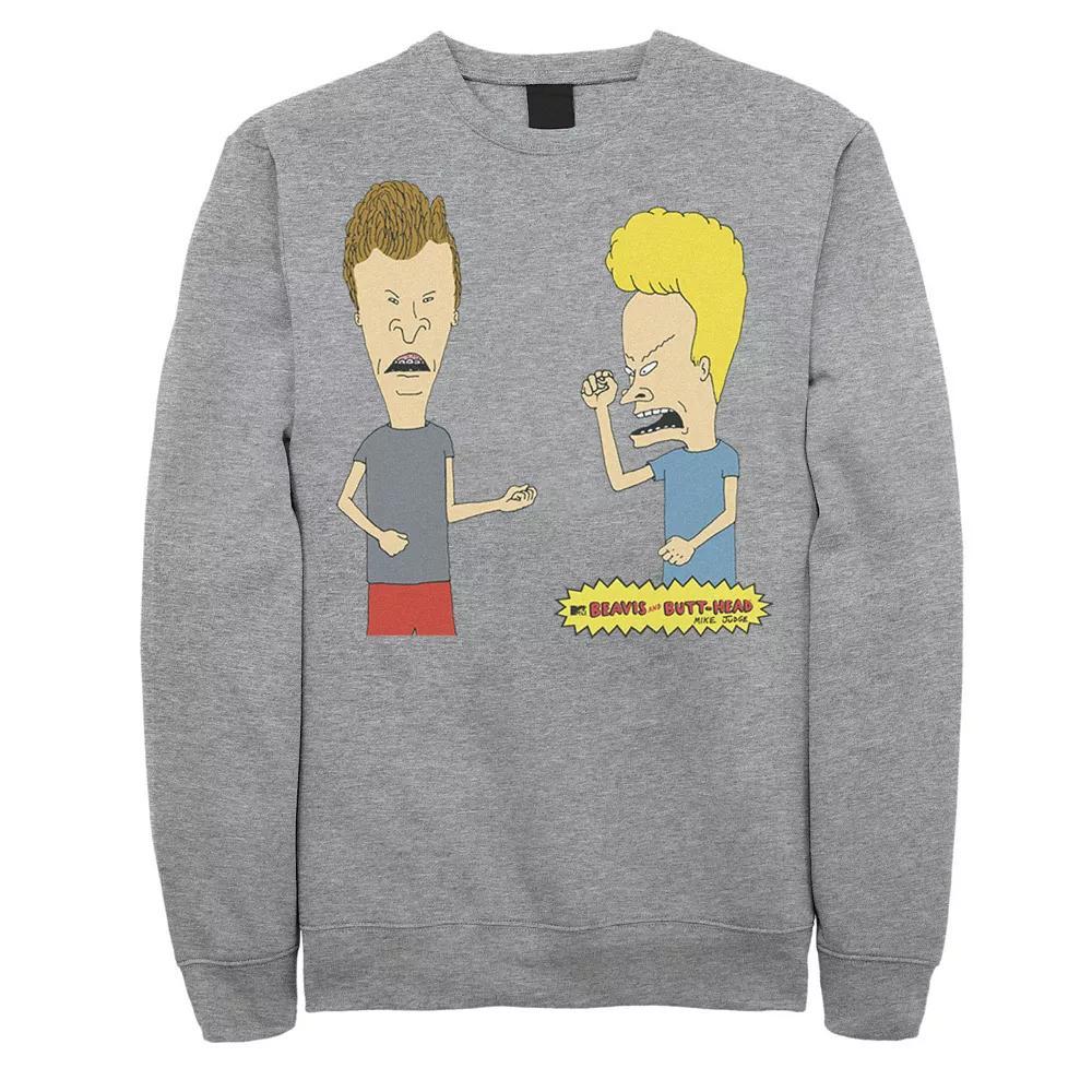 Men's Beavis And Butthead Air Guitar Portrait Fleece, Size: Large, Athletic Grey Product Image
